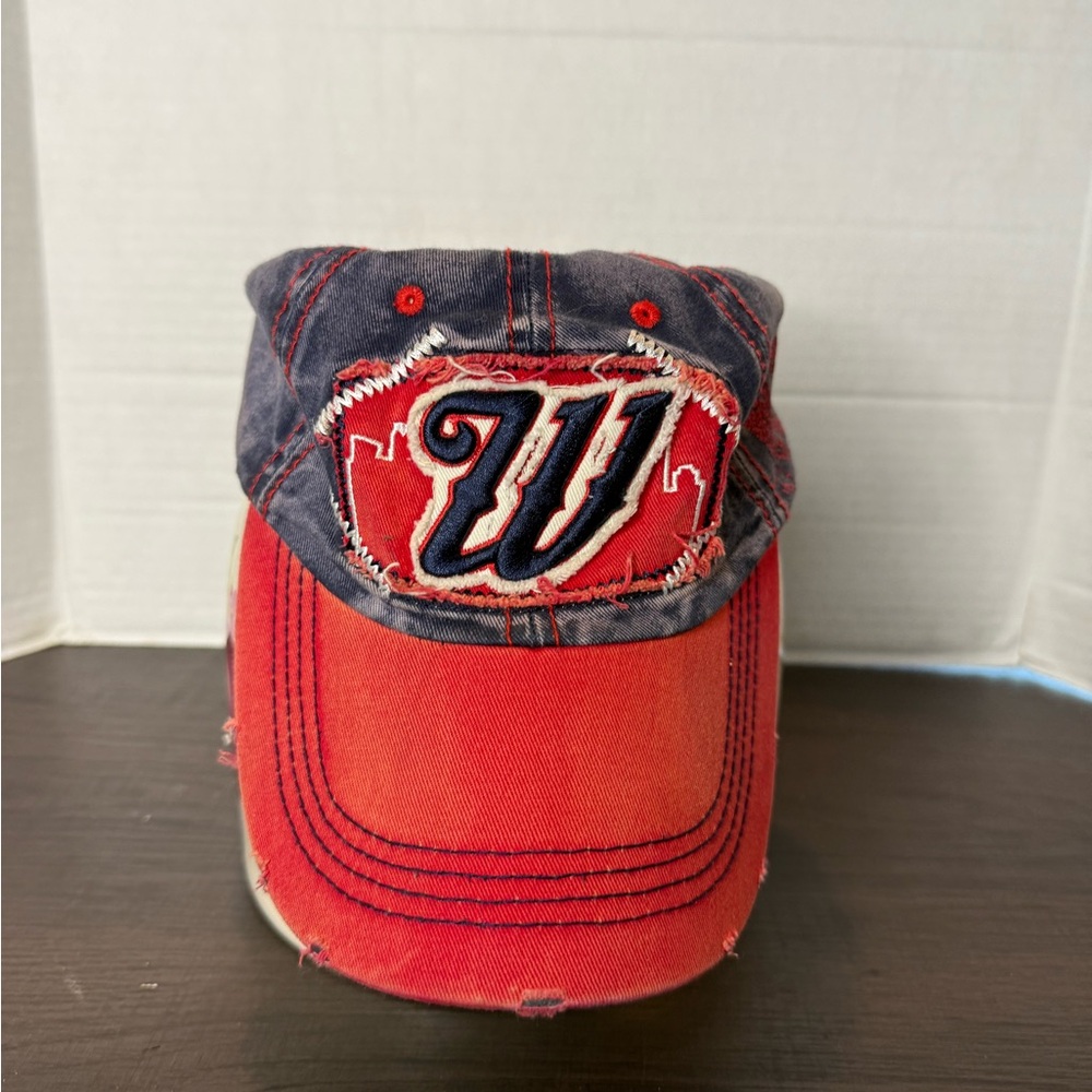 Distressed Red and Blue Cap with W Logo